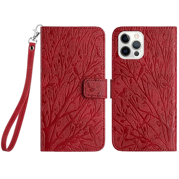 För iPhone 14 Pro Skal Präglat Enfärgat Läder Plånboksfodral Multicolor Style D
