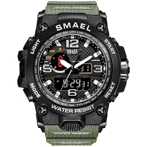 Smael Dual Display Digital Led Watch Pointer Typ Quartz Elektriska klockor Relogio Masculino Uomo Sportklocka 1545 ARMYGREEN