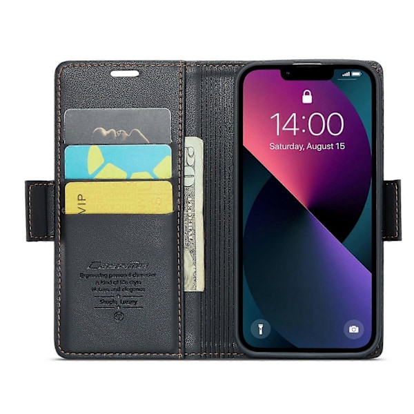 CASEME 023 -sarja iPhone 13 6.1 tuuman puhelinkuorelle RFID-suojauksella, lompakkotelineellä ja PU-nahkakannella Multicolor Style A