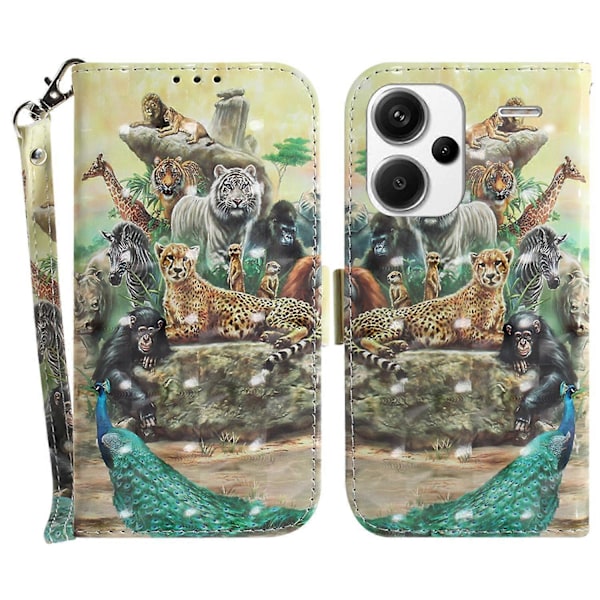 Til Xiaomi Redmi Note 13 Pro+ 5G Etui 3D Mønster Læder Wallet Telefon Cover Håndtaske Multicolor Animals