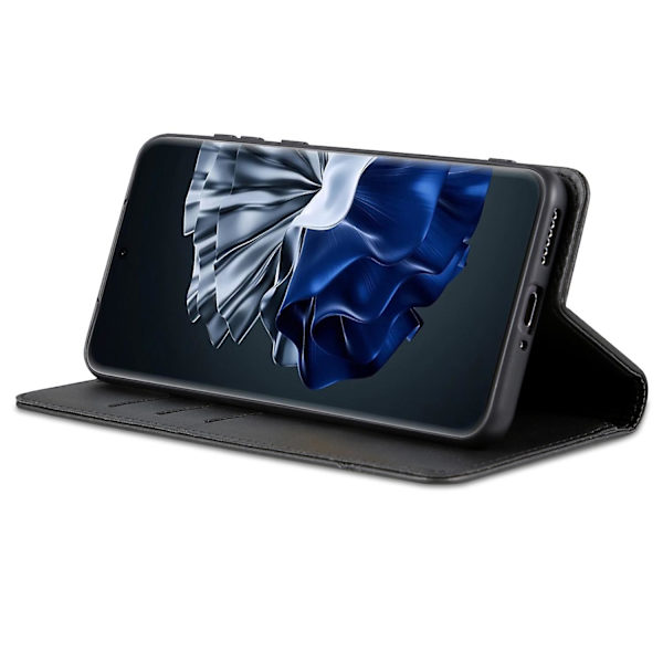 Azns Huawei P60 / P60 Pro PU-nahkainen puhelinkotelo lompakko jalustalla naarmuuntumaton älypuhelimen suojus Black