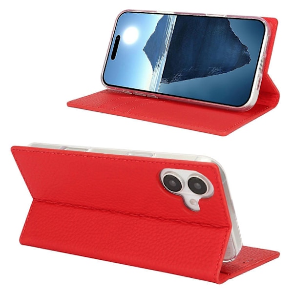 Læder Wallet Case til iPhone 16 Plus med Litchi Tekstur Multicolor Style E