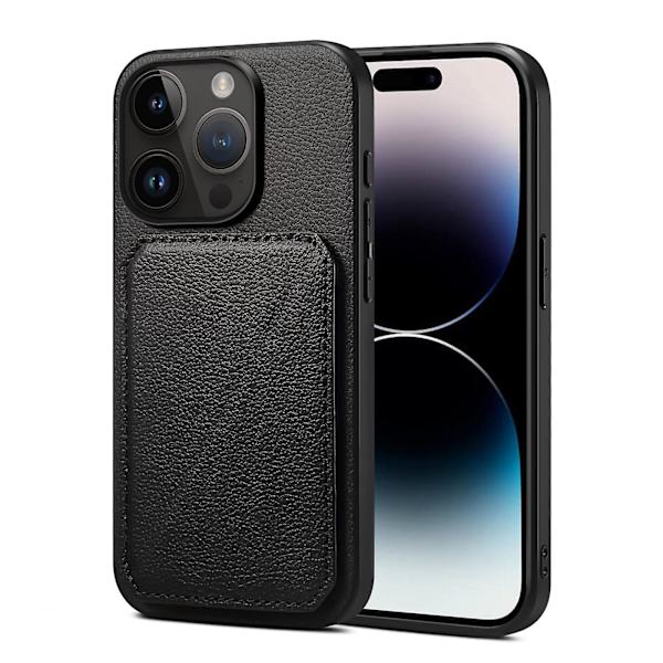För Iphone 14 Pro Max kortplats Kickstand Phone case Anti-drop Calf Texture Pu+pc+tpu Cover Black