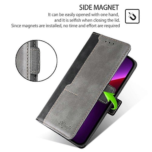 Til Oppo A5 Pro 4G/ 5G/ A5 Energy 5G Etui Kontrastfarve Tegnebog Læder Telefon Cover Multicolor Black + Grey