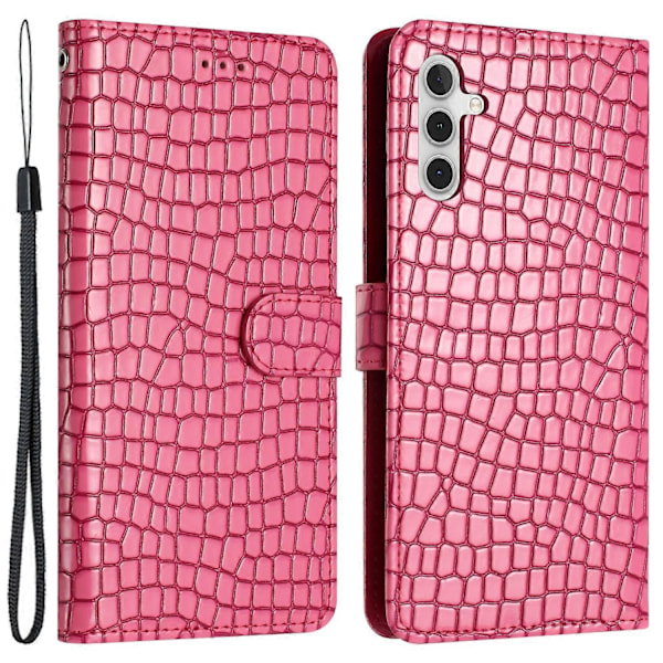 Samsung Galaxy A54 5G -puhelimelle krokotiilinnahkajäljitelmällä varustettu nahkainen suojakotelo jalustalla ja rannehihnalla Multicolor Style C