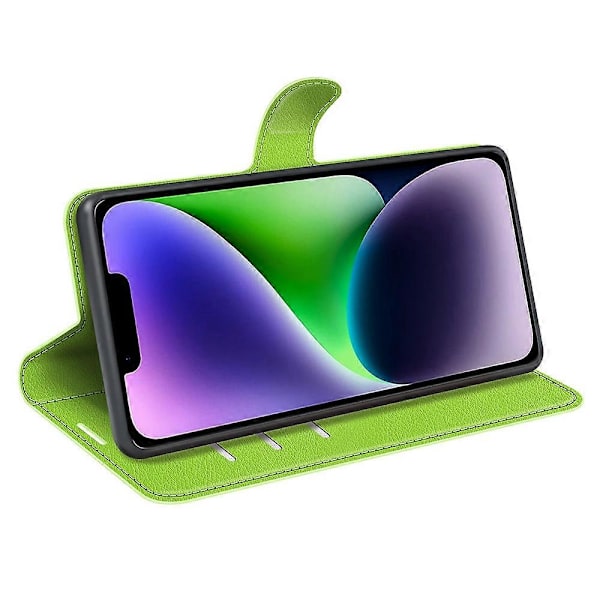 Puhelinlaukku jalustalla iPhone 15 Plus -puhelimelle, PU-nahkainen lompakkokotelo Multicolor Style F