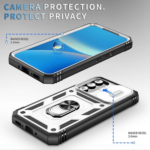 Samsung Galaxy A54 5G PC TPU -kotelo, jossa jalusta, iskunkestävä suojus korttipaikalla ja linssinsuojalla Multicolor Style A