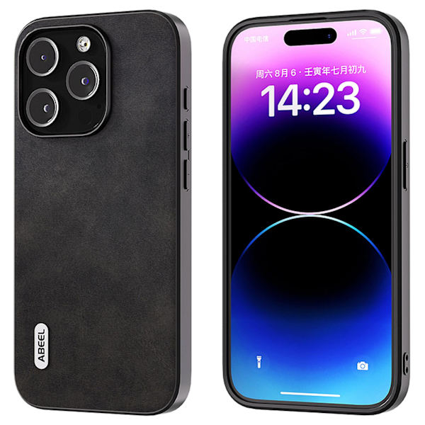 Til Iphone 15 Pro Stødsikker Bagside Cover Ko Læder Tekstur Pu Læder Belagt Tpu Telefon Cover Black