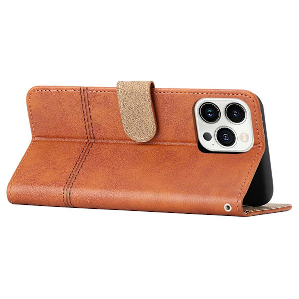 Phone case för Iphone 15 Pro, läderplånbokslinje med tryckt cover Brown