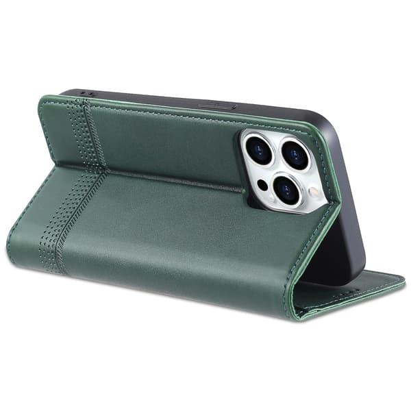 För Iphone 15 Pro Max Pu Läderplånbok Cover Stativ Case Green