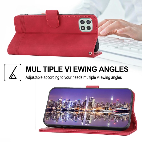 Dierfeng Df-03 Stand Phone case För Samsung Galaxy A22 5g (eu-version), Linjer Imprinted Pu-läder cover Red