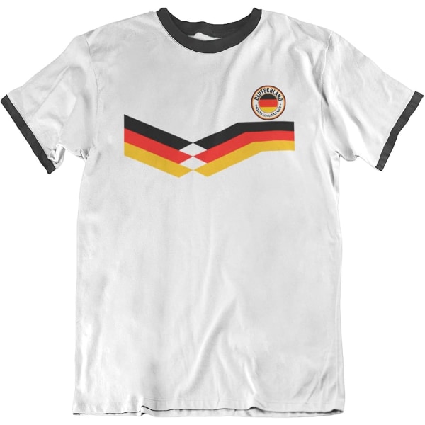 Herr Tyskland 2021 fotboll T-shirt Retro Strip Design med landsmärke Tyska Euro Team White-Black Trim M