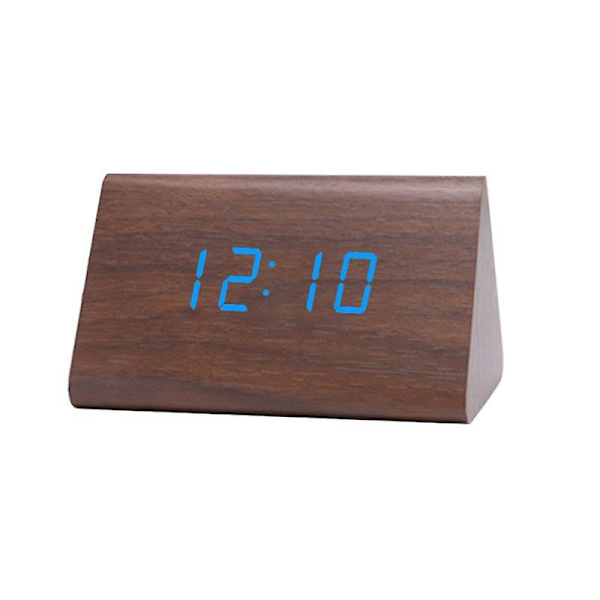 Digitalt Træ USB LED Natlys Vækkeur Termometer Display Ur Palmoxylon Blue