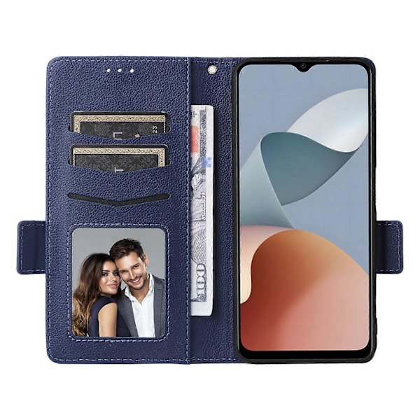 Læder Wallet Telefon Cover til ZTE Blade A54 med Håndledsrem Multicolor Dark Blue