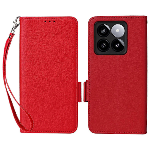 Til Xiaomi 14T Etui Litchi Tekstur PU Læder Wallet Flip Telefon Cover - Grå Multicolor Red