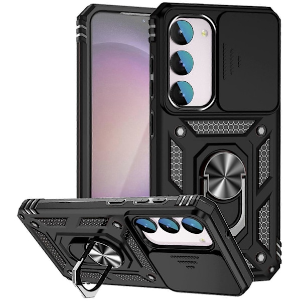 För Samsung Galaxy S23 FE Skal Skjutbart Kameralock PC+TPU Mobilskal med Ringstativ Multicolor Style A