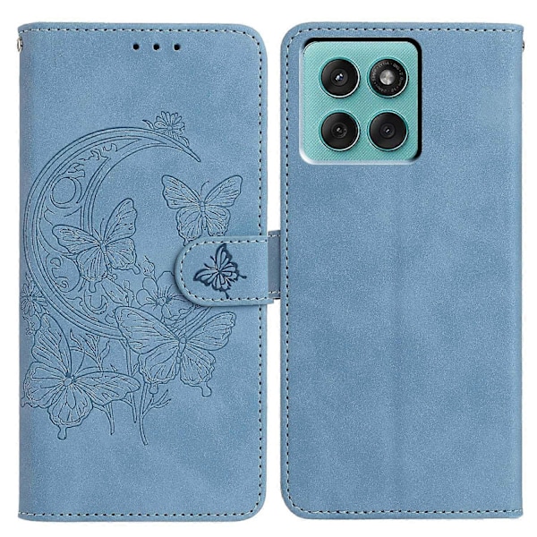 För Motorola Edge 60 Fusion 5G Fodral Fjäril Blomma Präglat PU Läder Plånbok Ställ Telefonskydd Multicolor Sky Blue