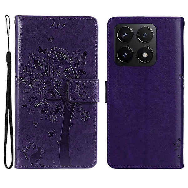KT Imprinting Flower Series-3 Fodral till Xiaomi 14T Katt Träd Mönster Flip Läder Telefonskal Multicolor Style I