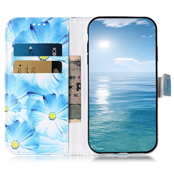 För Iphone 15 Pro Plånboksställ Pu Läder Phone case Mönster Utskrift Anti-dropp cover Orchid