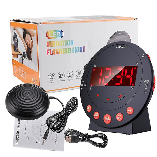 3-i-1 vibrerande larm Blinkande ljus Led väckarklocka Snooze Bed Shaker Wake Up Ringing För tunga sovande döva Senior USB laddare EU Plug