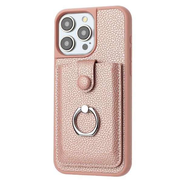 iPhone 15 Pro -kotelo, korttipaikat, nahkainen takakansi ja rengaspidike Multicolor Style B