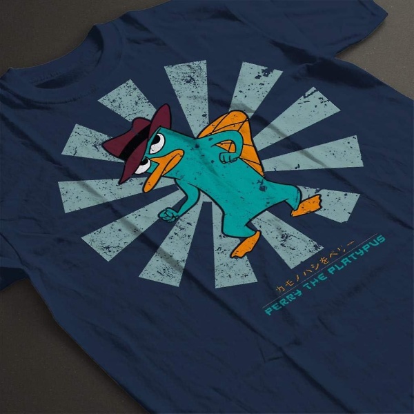 Perry Nokkaeläin Retro Japanilainen Miesten T-paita Navy Blue XXL