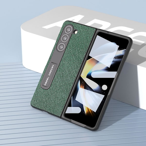 För Samsung Galaxy Z Fold5 5g Kickstand Vikbart phone case Cross Texture Kohud Läder+PC cover Green