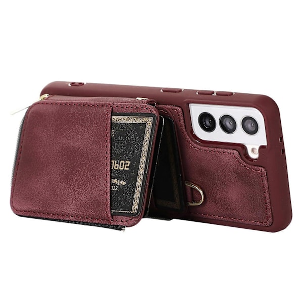 Wallet Telefon Cover til Samsung Galaxy S22 5G, Lynlås Design Cover Støtteben PU Læder+TPU Skal Multicolor Style F