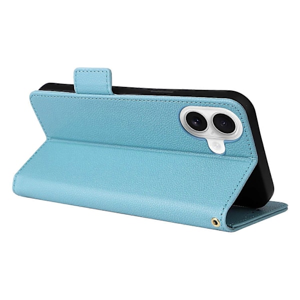 För iPhone 16 Plus Fodral Litchi Textur PU Läder Plånbok Flip Telefonfodral Multicolor Style E