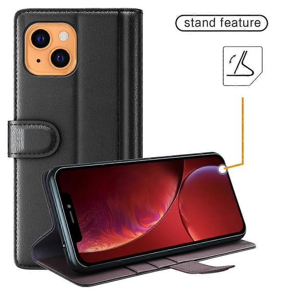 Ægte Læder Fuld Beskyttelse Telefon Shell Case med Pung Stand til iPhone 13 6.1 tommer Multicolor Style A