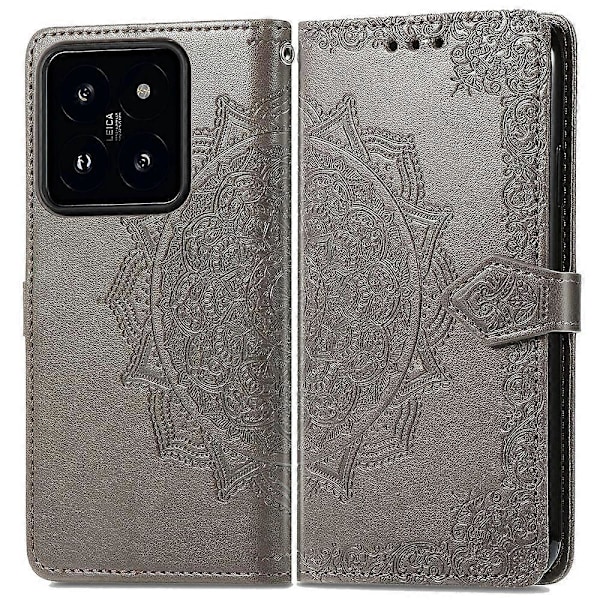 Til Xiaomi 14T Etui Mandala Præget Design Læder Wallet Telefon Cover - Grøn Multicolor Grey