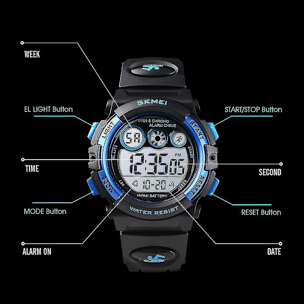 Skmei 1451 LED Digitalt Elektronisk Børneur Black Shell Blue Circle