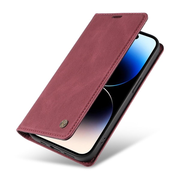 Til Iphone 15 Pro Max Hud-berørings PU Læder Shell Wallet Stand Telefon Cover Wine Red