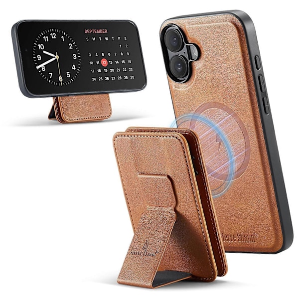 FIERRE SHANN 028 Stil iPhone 16 Deksel Magnetisk Avtakbar Kortlommer Lær Bakdeksel Multicolor Style C