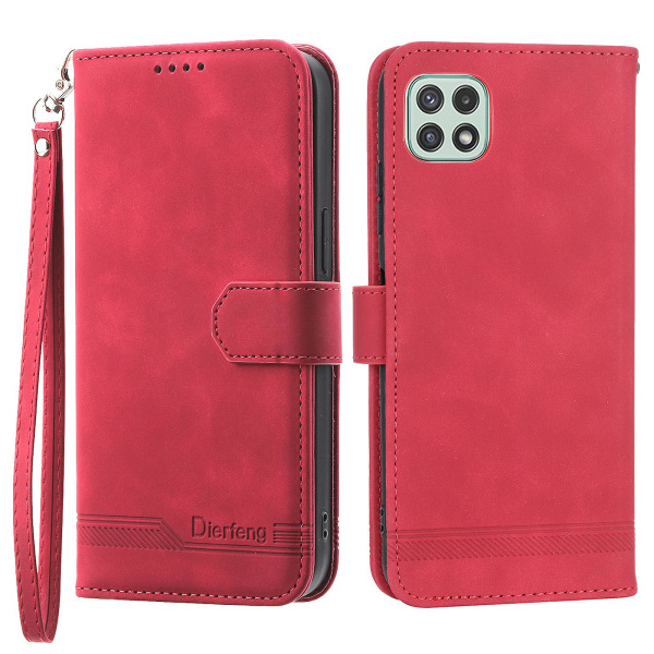 Dierfeng Df-03 Stand Phone case För Samsung Galaxy A22 5g (eu-version), Linjer Imprinted Pu-läder cover Red