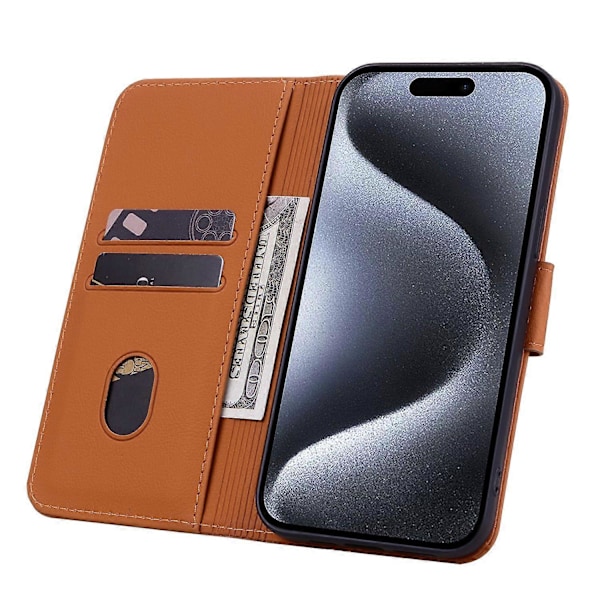 För iPhone 15 Pro Skal PU Läder Präglat Ställ Plånbok Telefonfodral Multicolor Style D