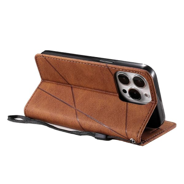 Magnetisk etui til iPhone 15 Pro med splejset design, pung og stativ Multicolor Style E