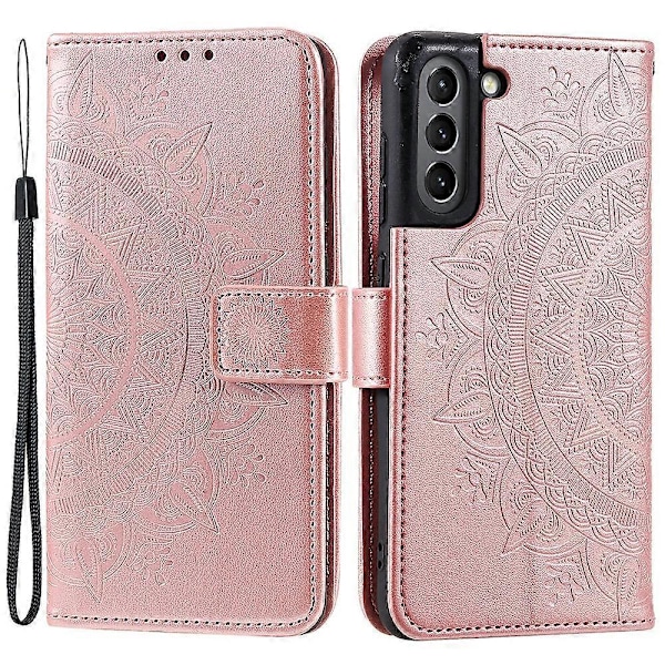 Preget Mandala Blomst Lommebok Lærveske for Samsung Galaxy S21 FE Multicolor Style G