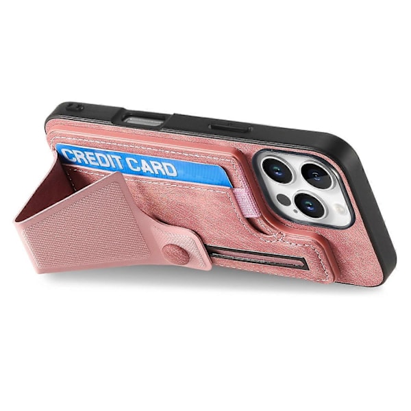 Til iPhone 16 Pro Cover Retro Læder Bagside Cover Kort Slot Side Støttefod - Grøn Multicolor Pink