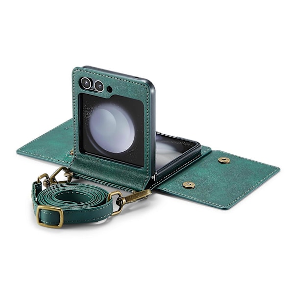 DG.MING M5 Serie til Samsung Galaxy Z Flip6 5G Etui RFID-blokering Kortpladser PU+PC Telefoncover Multicolor Green