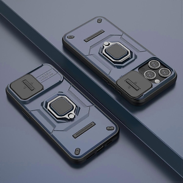 Iskunkestävä suojakuori iPhone 14 Pro Maxille, PC+TPU puhelinkotelo liukuvalla linssisuojalla ja jalustalla Multicolor Style E