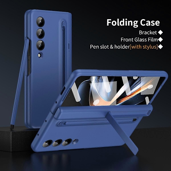 Samsung Galaxy Z Fold3 5G -puhelimen kotelo, kova PC+lasikalvo, jalustallinen puhelinkotelo ja stylus-kynä Multicolor Sapphire