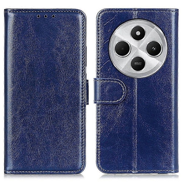 Fodral för Xiaomi Poco C75 4G/Redmi 14R 5G/14C 4G Crazy Horse Textur PU Läder Telefonställ Skydd Multicolor Blue