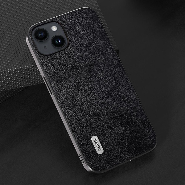 För Iphone 15 Plus phone case Litchi Texture Anti-damm Pu läderbelagd Tpu cover Black