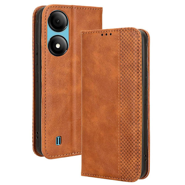 För Zte Blade A33s Case Stativ Retro Cover Brown