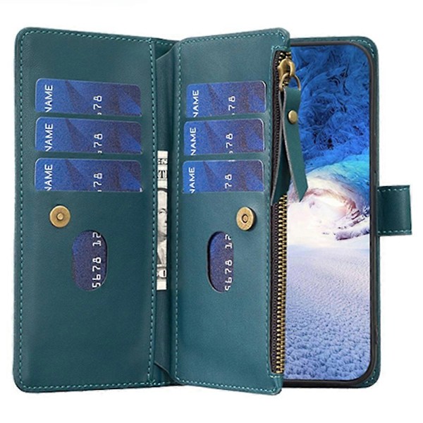BF Style-19 För iPhone 15 Pro Max PU Läder Telefonfodral Flip Plånbok Ställ Skydd med Dragkedjeficka Multicolor Style A
