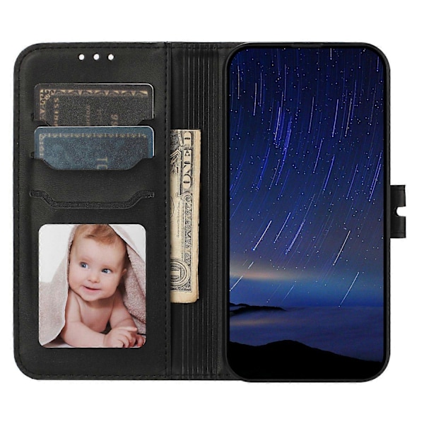 Til Samsung Galaxy S25 Edge Etui Glad Kat Mønster Præget Læder Wallet Telefon Cover Multicolor Black