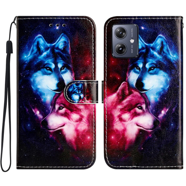 För Motorola Moto G54 5g case Mönstertryck plånbok cover Couple Wolf