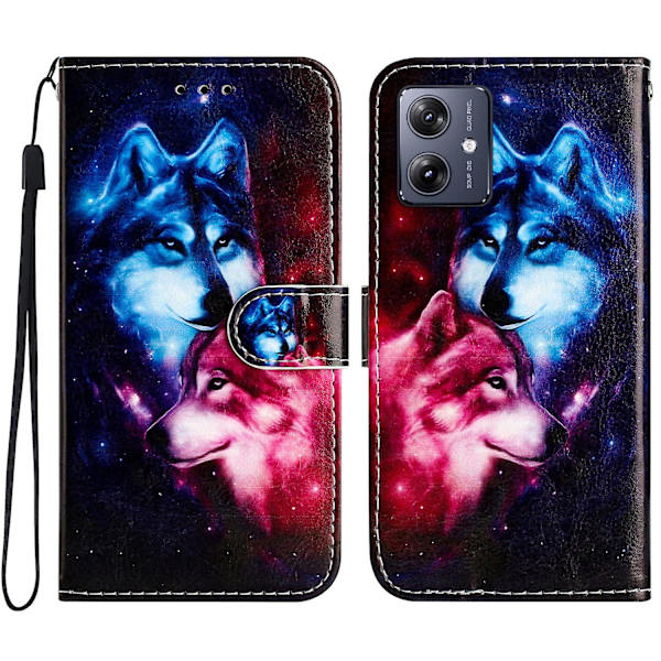 För Motorola Moto G54 5g case Mönstertryck plånbok cover Couple Wolf