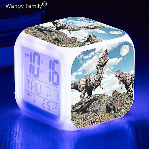 Tyrannosaurus Dinosaurie Väckarklocka 7 färgbyte Multifunktions väckningstimer Barnrum Lysande elektronisk watch Present till barn Chocolate